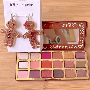 Brand New Too Faced Gingerbread Eyeshadow Palette & Betsey Johnson Earrings Set